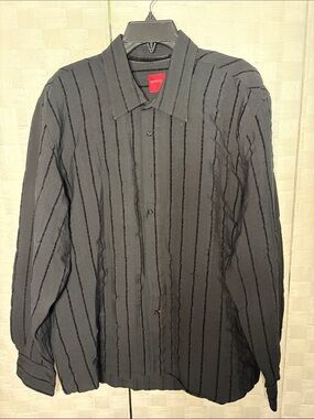 Report Black Textured Vertical-Stripe Button-Front Shirt Jacket